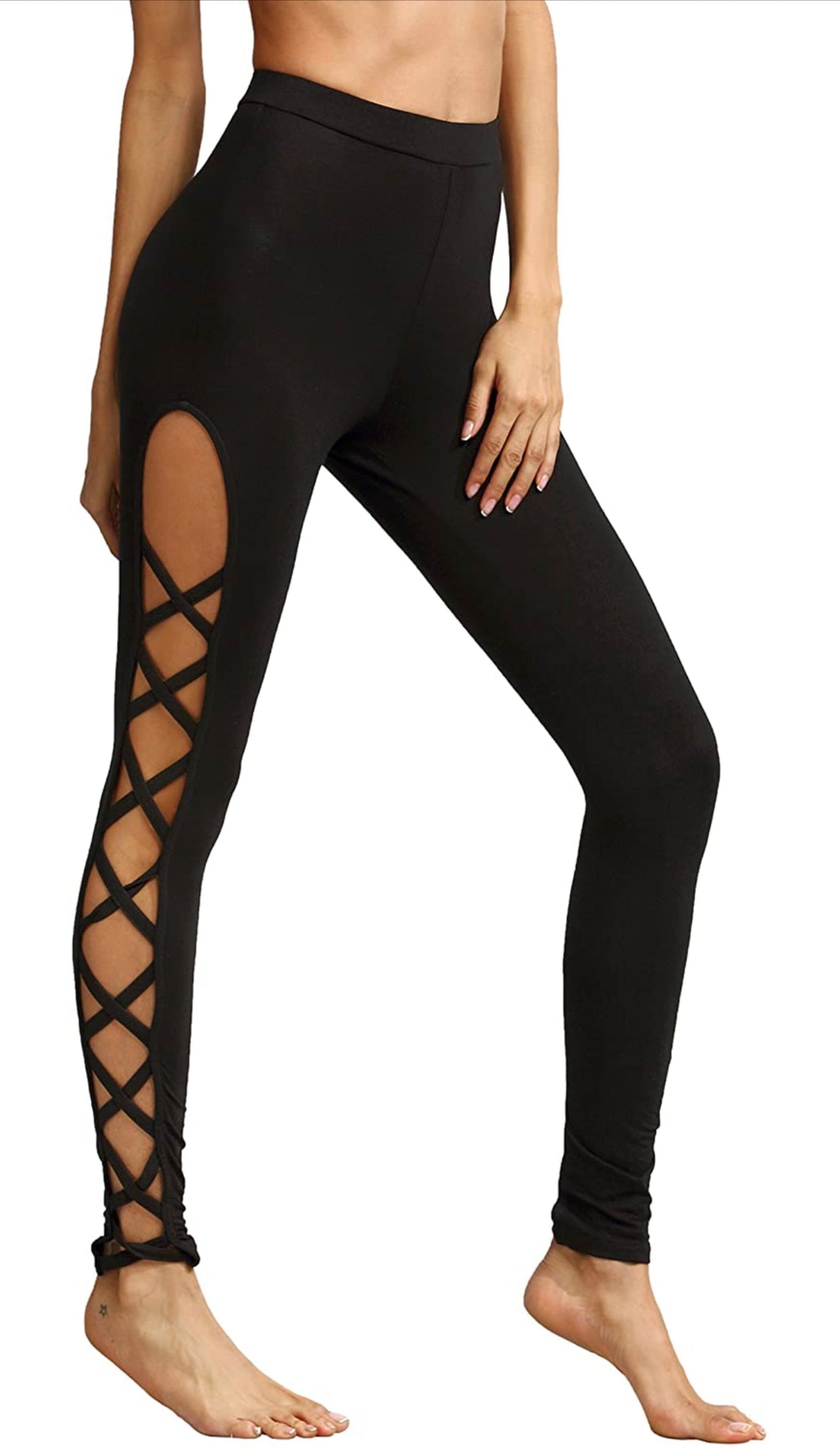 Women's Mid Waist Black Leggings with Transparent Cut Outs – Fitness Haus