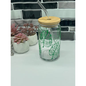 16 OZ | CAN GLASS W/ BAMBOO LID & STRAW (NOT SUBLIMATION)