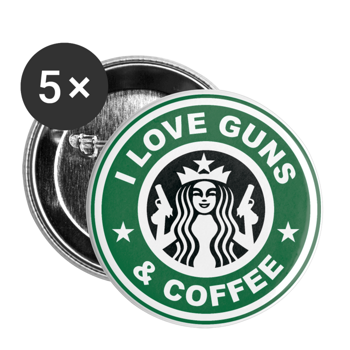 Guns & Coffee Buttons small 1'' (5-pack)